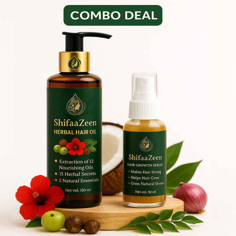 ShifaaZeen Hair Care Combo Deal - (150ml Herbal Hair Oil + 50ml Hair Growth Serum)